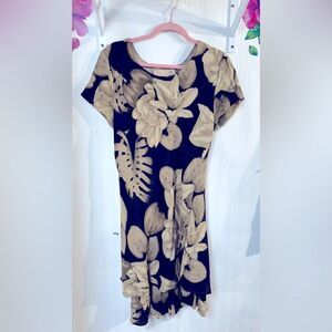 Pat Argenti Silk Dress (Black/Taupe)‎ Floral Print Sz 8